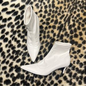 Elegant White Faux Leather Ankle Strap Boots